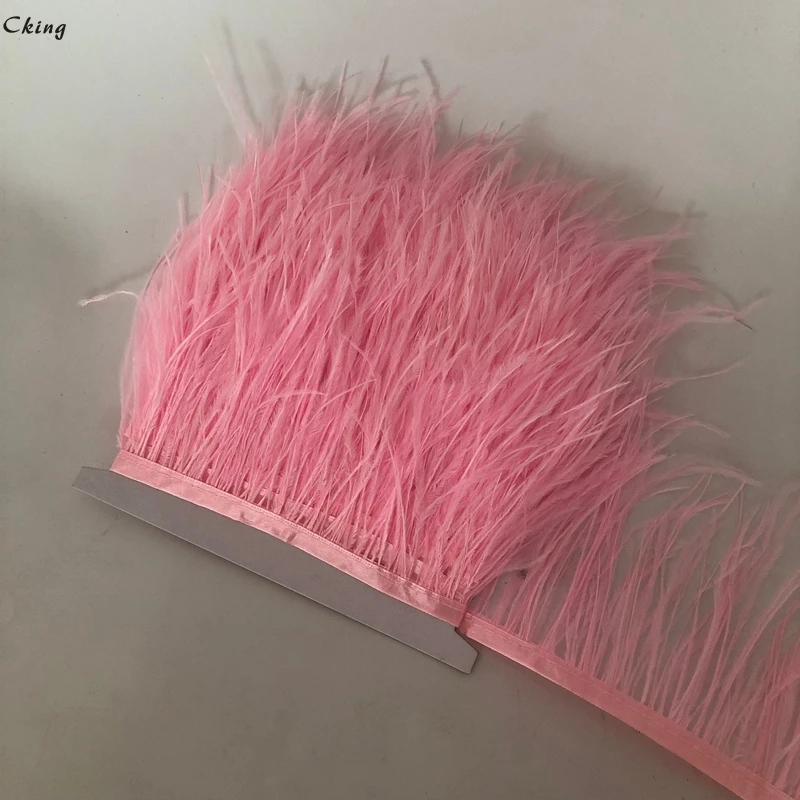 

Wholesale 10 Meters Pink Dyed Ostrich Feather Fringes 8-10CM 3-4 Inches Natural Feather Trims Lace DIY Clothes Sewing Materials