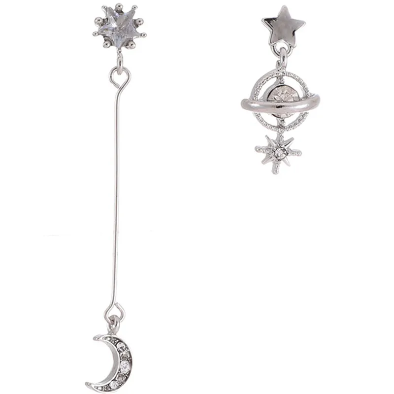 

2020 New Design Korean Asymmetric Earrings For Women Trendy Shiny Rhinestone Moon Star Planet Pendientes Cute Girl Gifts Jewelry