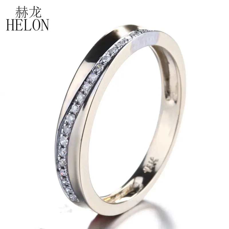 

HELON Solid 14k Yellow Gold Half Eternal 0.15CT Natural Diamond Wedding Ring Band Engagement Anniversary Ring Women Fine Jewelry