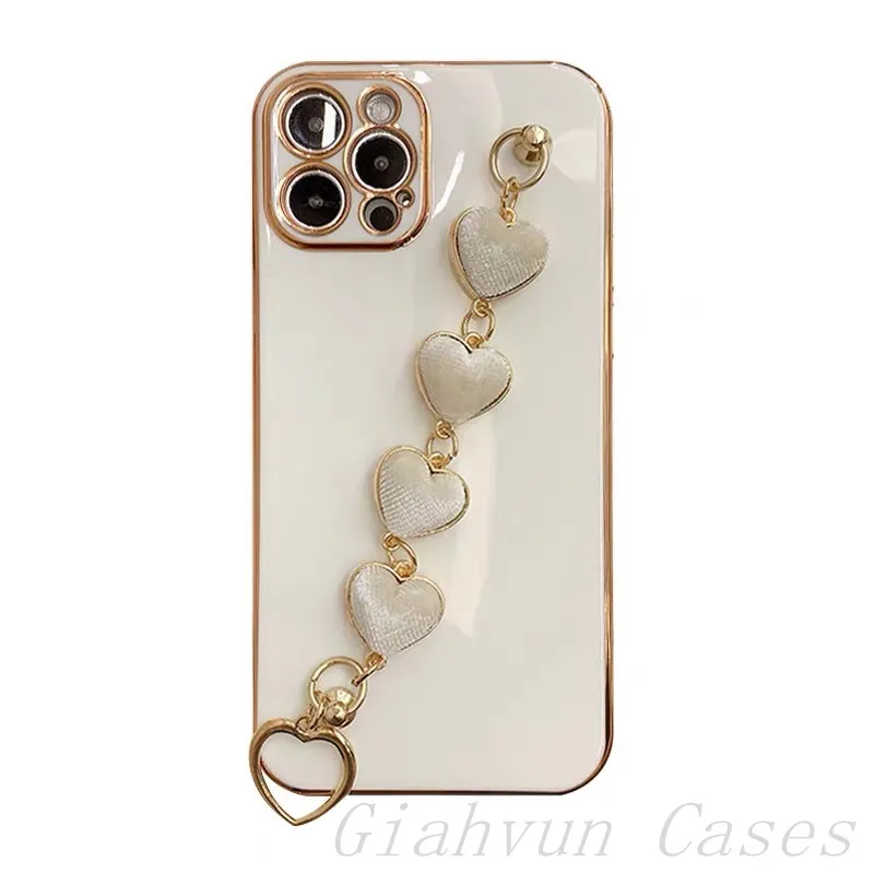 

Plating Corduroy Heart Metal Bracelet chain Cover For iphone 12 Pro Max MiNi X XS Max XR 11 Pro 6S 7 8 Plus SE 2020 Phone Cover