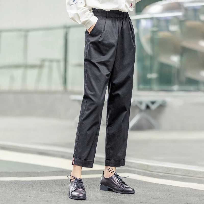 INMAN/весенне-осенние простые свободные хлопковые однотонные брюки с цветочным