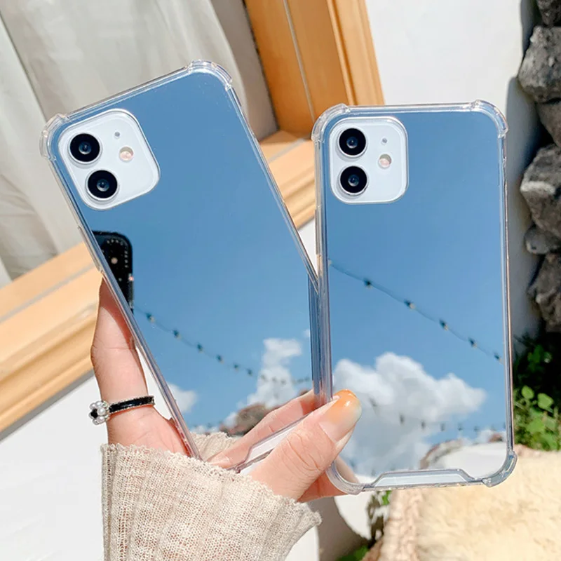 Чехлы для iPhone 12 прозрачный зеркальный чехол 13 11 Pro Max XR XS 7 8 Plus Мягкий