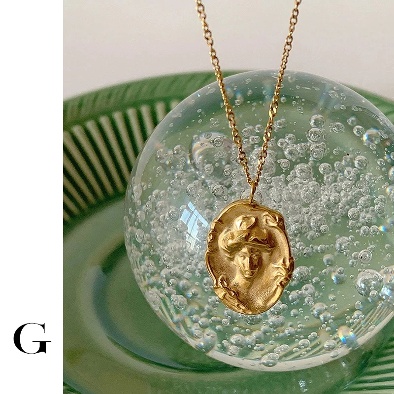 

GHIDBK 2021 Fashion Statement Solid Hammered Lady Portrait Pendant Chokers Necklaces Designed Stainless Steel Jewelry Wholesale