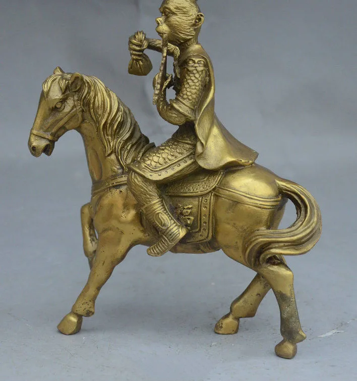 8&quot Chinese Feng Shui Brass Wealth Fu Monkey King Sun WuKong Ride Horse Statue | Дом и сад