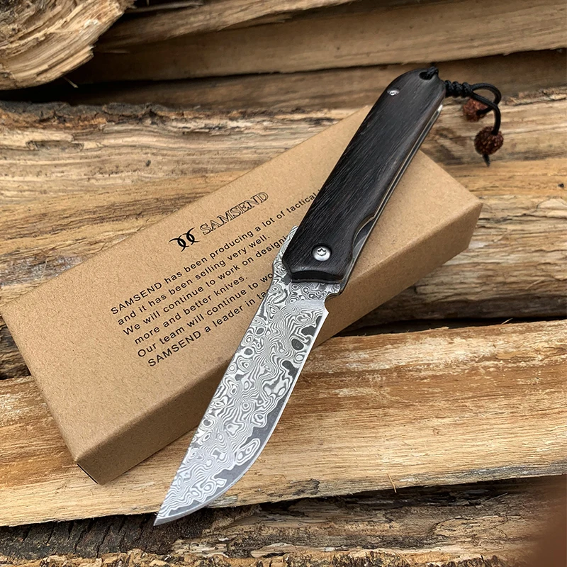 Ручной работы палисандр Дамаск карманный нож 440C edc Охота Рыбалка портмоне для пеших прогулок ножи