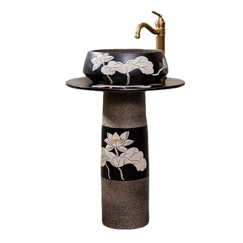 

Ceramic Column Washbasin Balcony Bathroom Pedestal Basin Inter-Platform Basin Floor Retro Sink Home Wash Basin