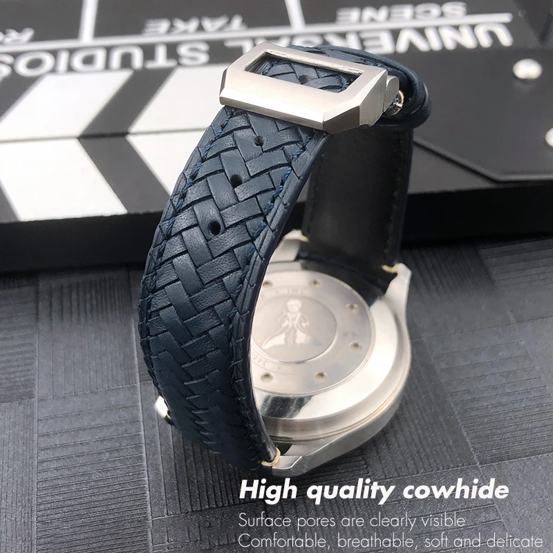 20 21mm 22mm High Quality Cowhide Woven Watchband Fit for IWC Portugieser Pilot's Watches Curved End Genuine Leather Watch Strap