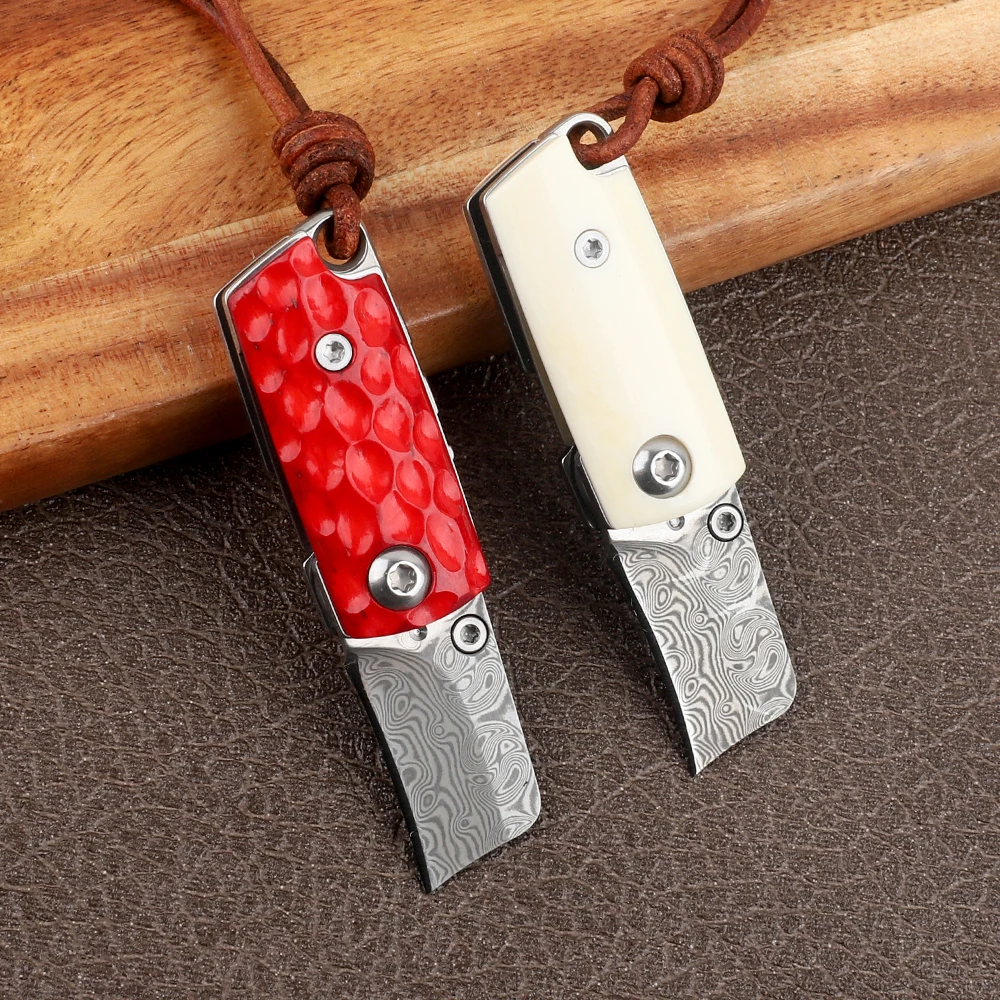 Дамасский волшебный нож складной с ручкой Ox bone Мини Тактический для кемпинга в