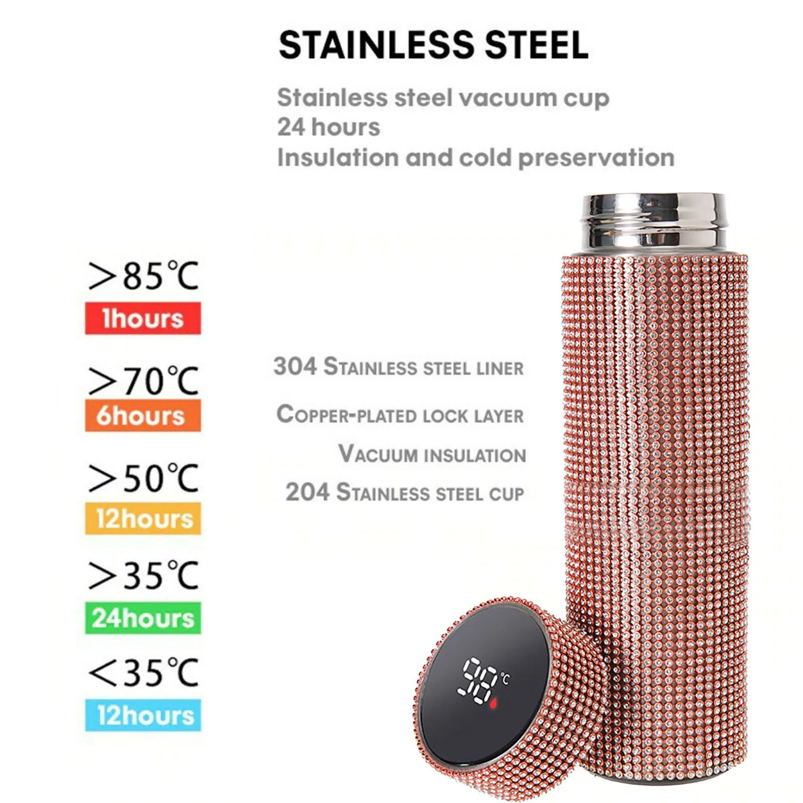 

Diamond Thermo Bottle 500ml Creative Thermos Bottle Water Bottle Stainless Steel Smart Temperature Display Vacuum Flask Mug#g30