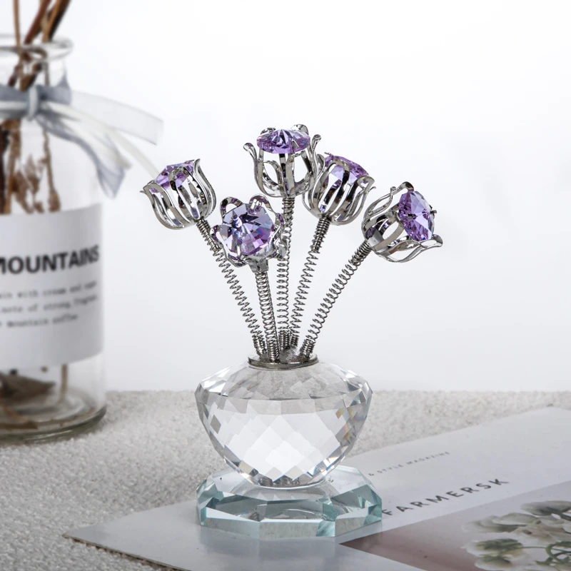 

H&D Crystal Rose Flower Decorative Tabletop Showpiece for Living Room Gift for Christmas Valentine's Day Mother's Day Birthday