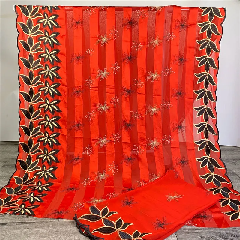 

5+2 Yard African Embroidery Fashion 100% Pure Satin ribbon Silk Fabric silk fabric printed For Soft Scarf Dress Sewing materials