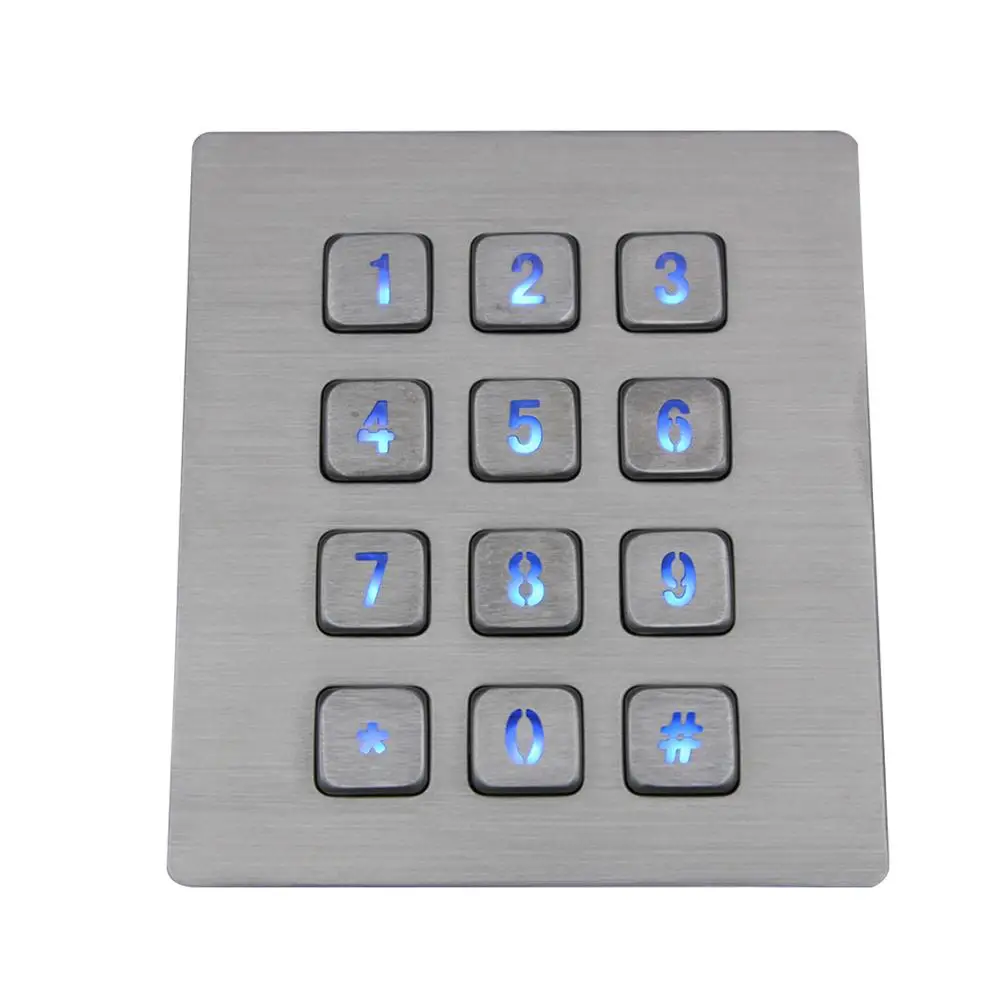 

12 Keys 3x4 Matrix USB Kiosk illuminated Keypads Metal Stainless Steel Backlit Numeric Keypad For Access Control