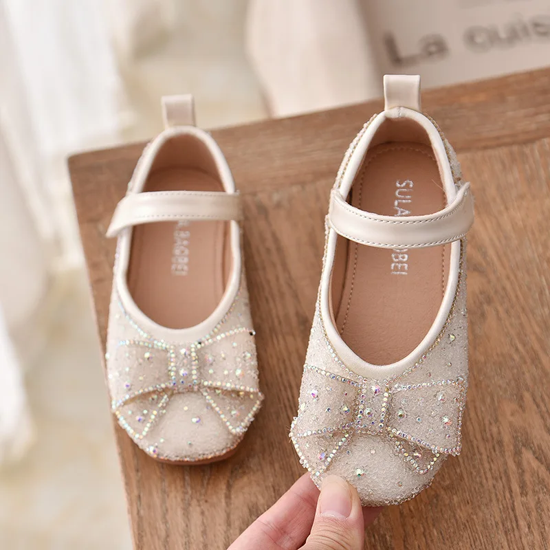 Обувь со стразами для девочек Детские модельные туфли на плоской подошве