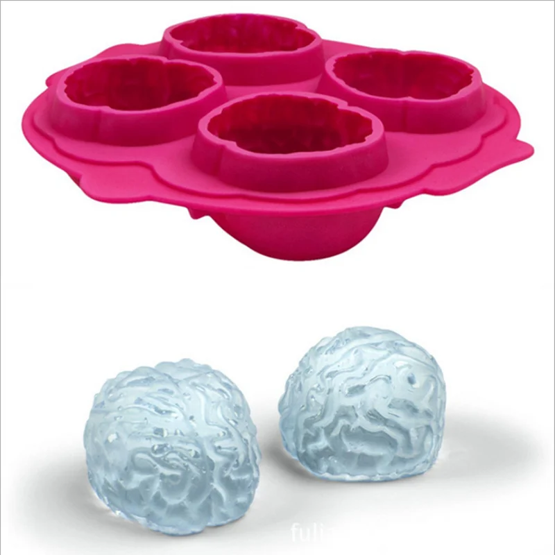 

1Pcs Creative Brain Modeling Ice Tray Cutter Four-hole Cookies Chocolate Soap Baking Silicone Mold Kitchen Tool