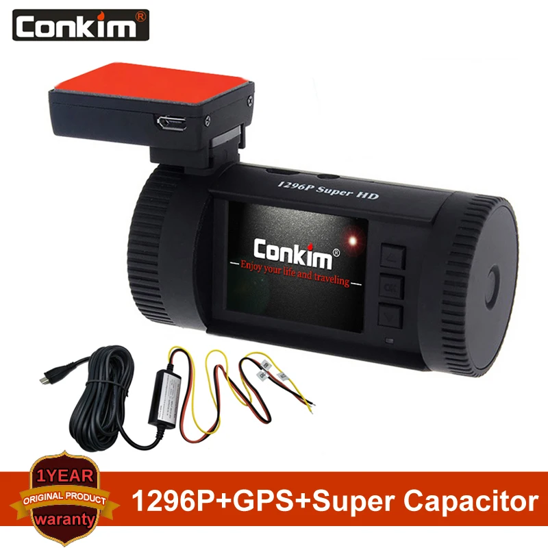Conkim Dash Cam GPS DVR цифровой видеорегистратор 1296P 1080P Full HD скрытая черная коробка Авто