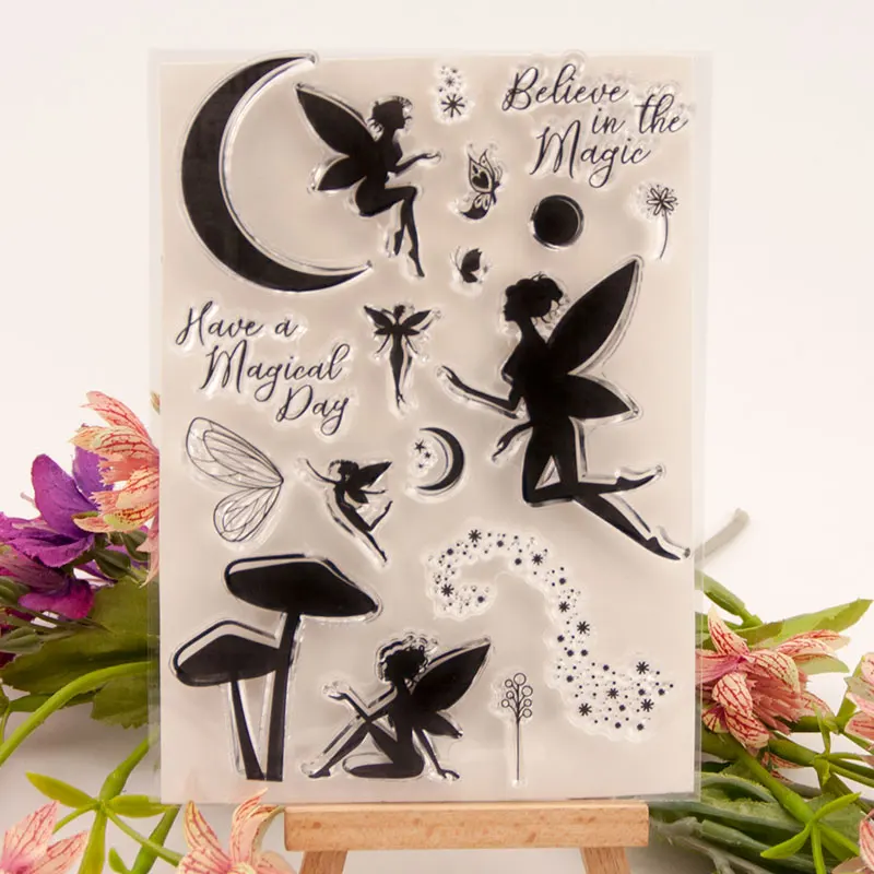

Moon Mushroom Fairy Clear Rubber Stamps for DIY Scrapbooking Card Transparent Stamps Making Album Paper Crafts Decor