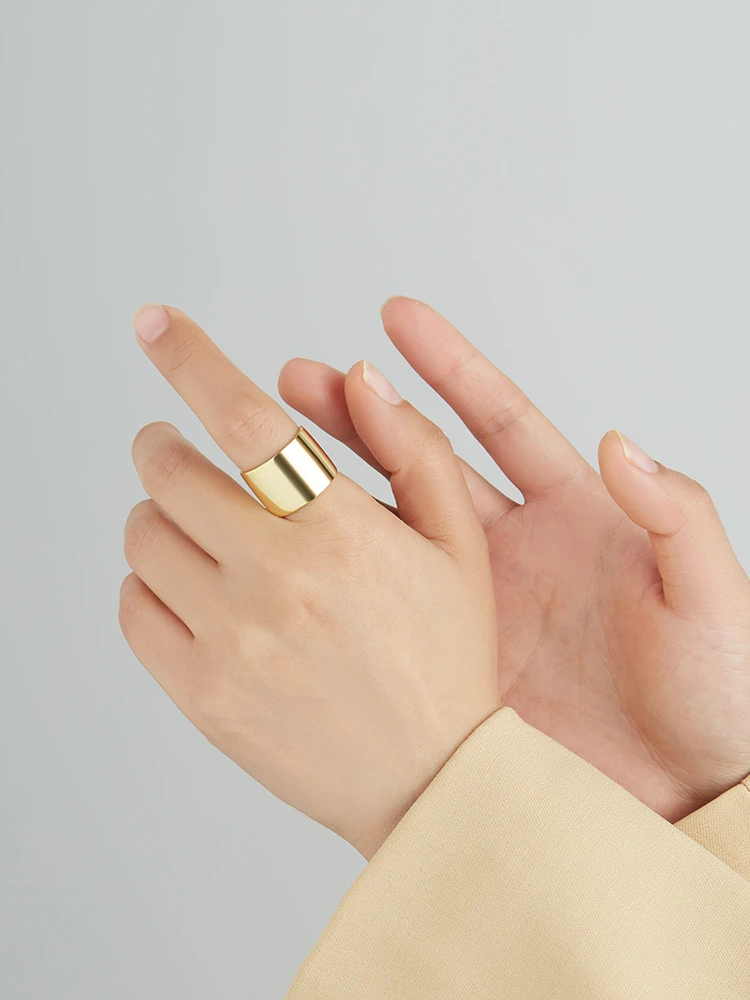 

INALIS Finger Ring For Women Europen And American Style 925 Sterling Silver Wide Rings Real Gold Plated Student Fine Jewelry