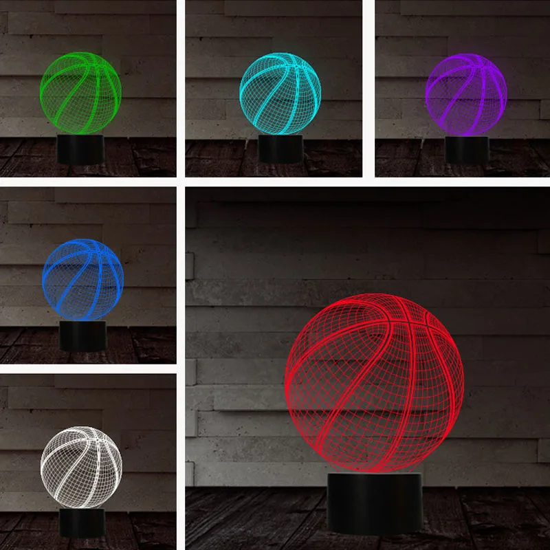 Ночник с 3D рисунком баскетбола светодиодный Настольный светильник зарядкой от USB