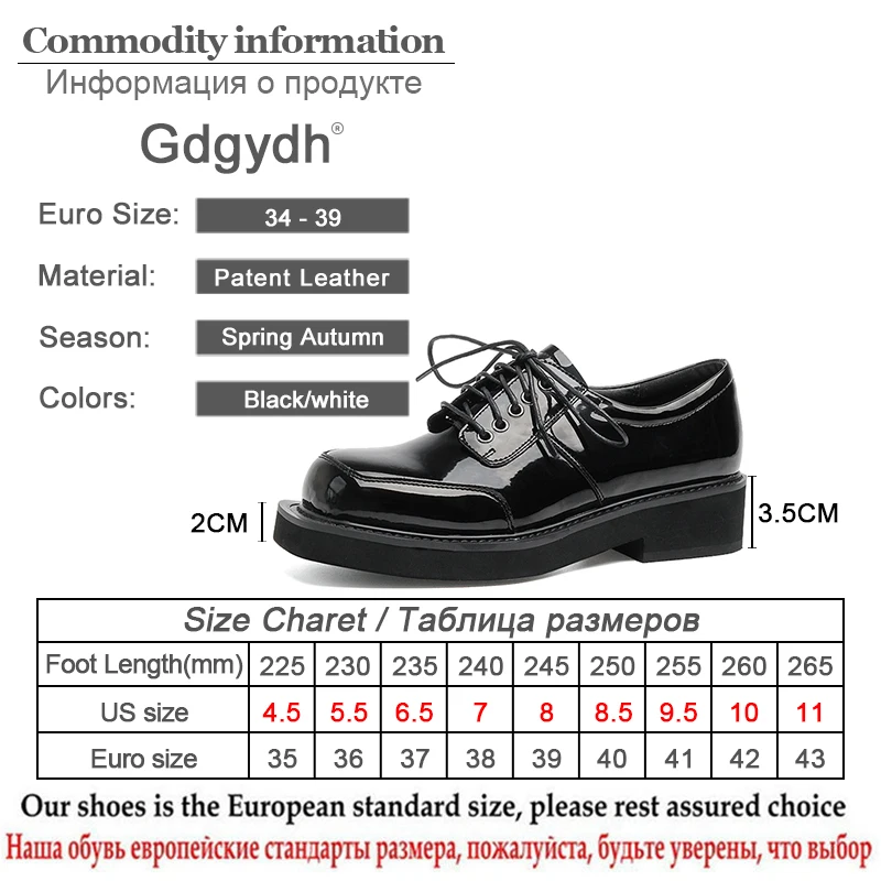 

Gdgydh Spring Square Toe Patent Leather Shoes Women Lace Up Low Heel Womens Derby Shoes British Style Black White Top Quality