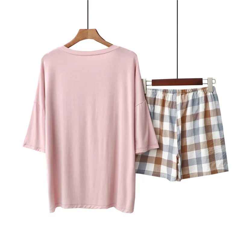 

Summer Modal Ladies Pajamas Women V-neck Lounge Wear Simple Solid Shorts Sleepwear Two Piece Set Loose Sexy Nightwear Home Suit