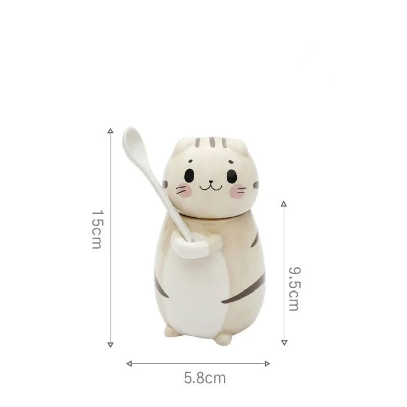 

Creative Ceramic Cup Japanese Style Cartoon Cute Cat Cup Breakfast Milk Coffee Cup Mug with Lid and Spoon