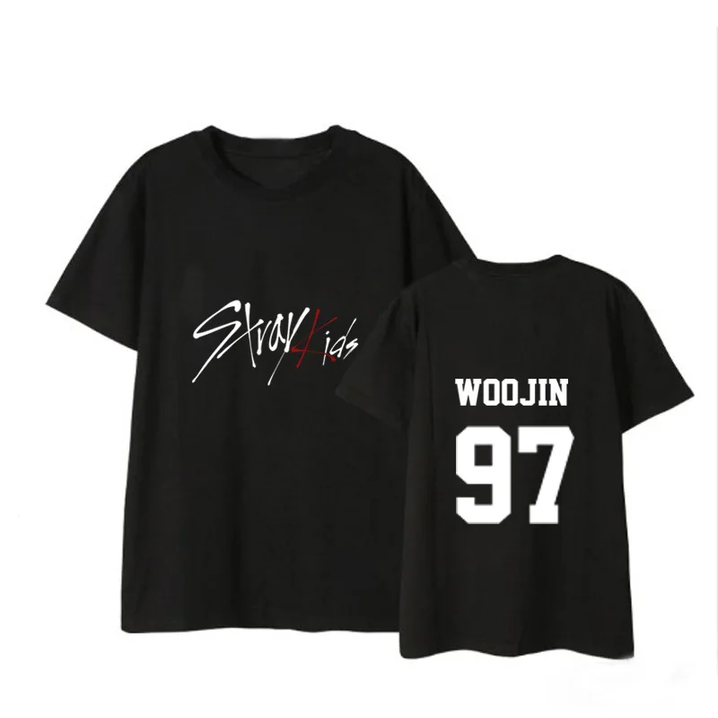 Straykids/одежда в Корейском стиле; свободная летняя футболка для студентов; Новинка; черно-белая футболка с короткими рукавами для детей