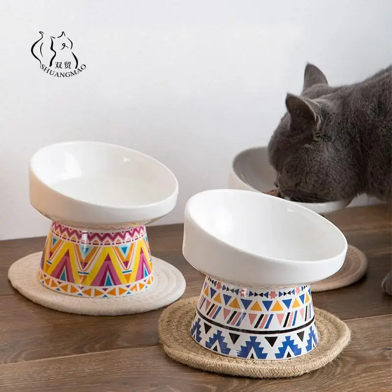 Pet Нескользящая керамическая миска для кошек кормушка 45 градусов защита шеи