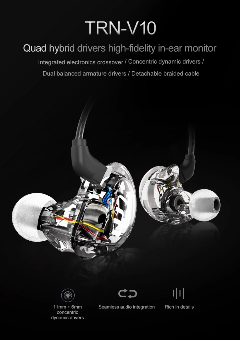 TRN V10 2DD 2BA гибридные наушники-вкладыши HIFI DJ монитор спортивные наушники для бега гарнитура V20 V80 V30 AS10 ZSN T2
