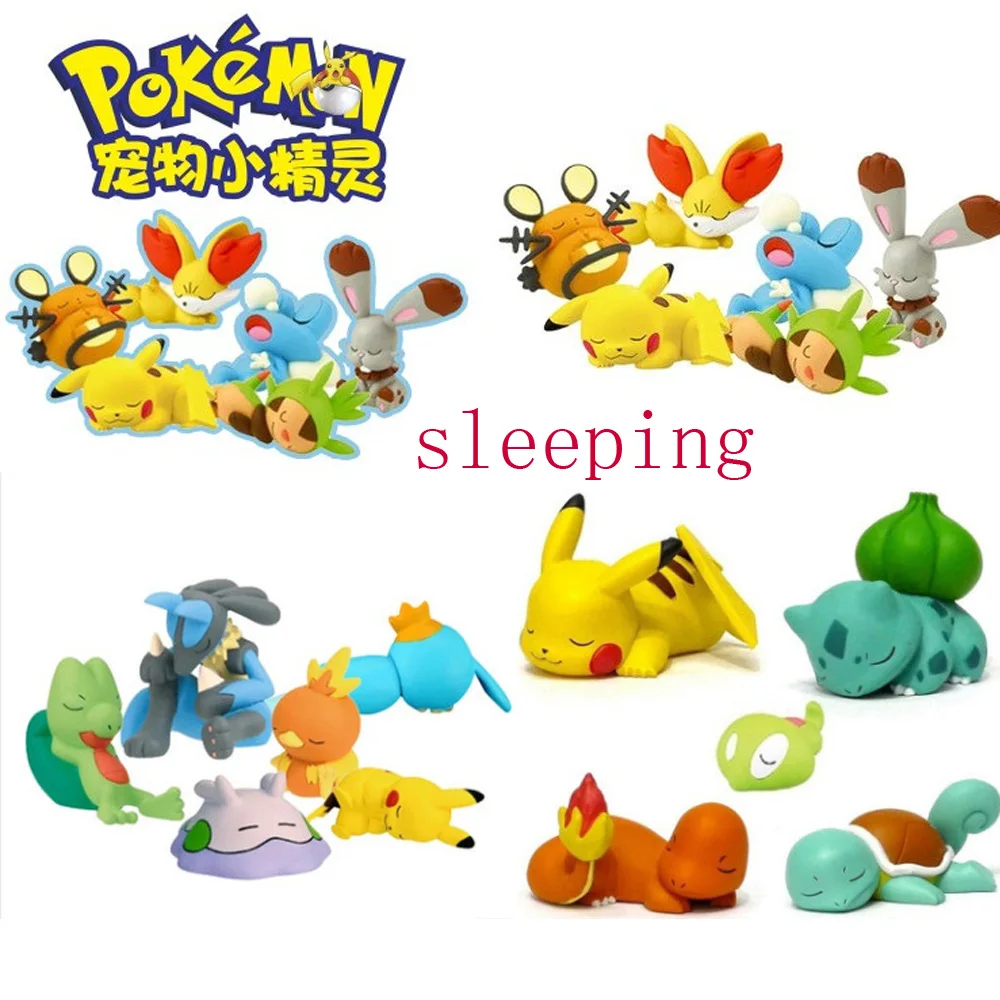 

Sleeping Pokemon Action Figure Cup Pocket Monster Pikachu Toys Dedenne Fennekin Bunnelby Lucario Mudkip Squishy Tiny Figure