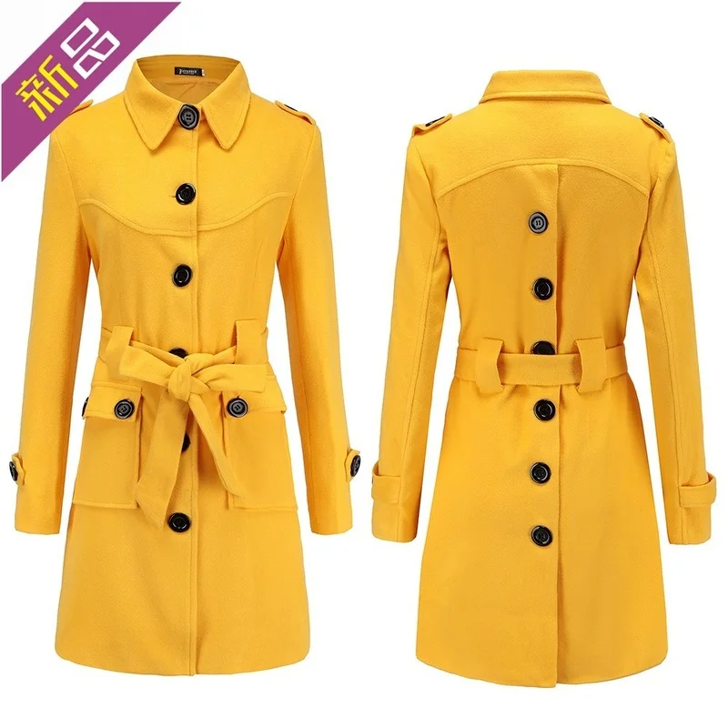2021 autumn and winter new multi-color back slit women's woolen coat waist slim woolen coat women