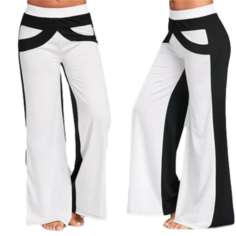 

Autumn Women's Fashion Casual Stitching Wide-leg Pants Casual Mid-waist Loose Trousers Jogging Sweatpants，White/Grey/Blue