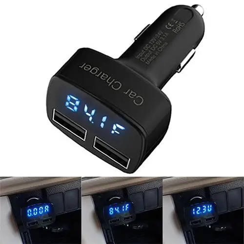 MeterMall DC 5V 3.1A 4 in 1 LED Car phone charger Digital Voltmeter Ammeter Thermometer Dual USB Universal Charger | Мобильные