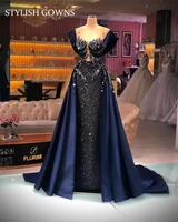 luxury beaded crystal diamond mermaid evening dresses long birthday party gown elegant arabic robe de soir%c3%a9e femme