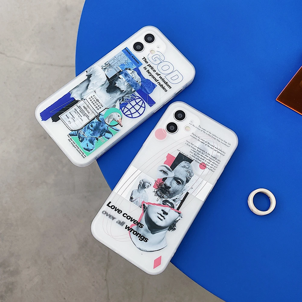 

Fashion Abstract Art Statue Letter Phone Case For iPhone 11 12 Pro Max XR XS X 7 8 Plus SE2020 Shockproof Soft Silicone Cover