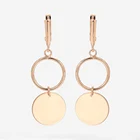 Серьги-подвески GE324 женские, Круглые Гладкие Висячие ювелирные изделия под розовое золото 585 пробы