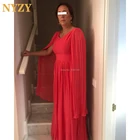 Платье для матери невесты NYZY M241, шифоновое платье с рукавами-накидками, красное вечернее платье, 2020