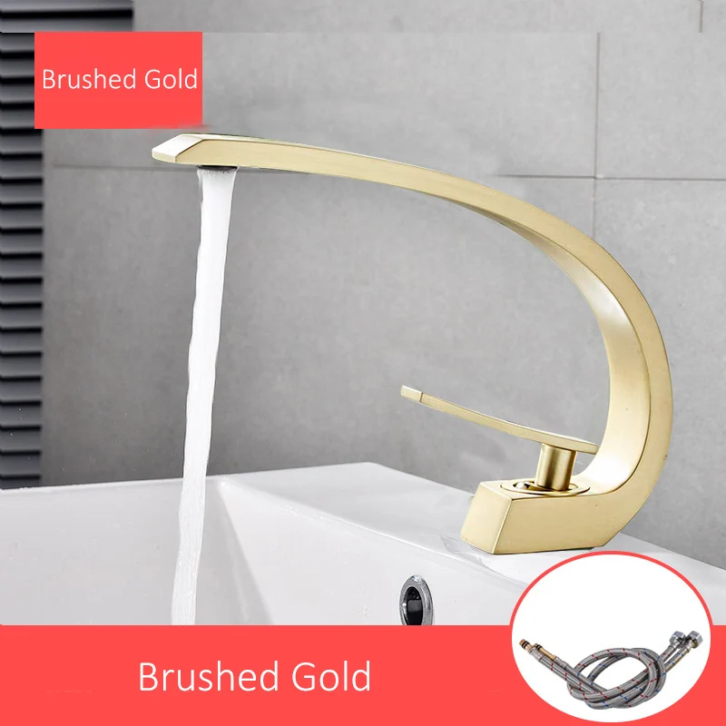Brushed Gold Quyanre хромированные оранжевые смесители для раковины, Современный Смеситель для ванной комнаты, латунный кран для умывальника с одной ручкой и одним отверстием, элегантный кран - Цвет: Brushed Gold