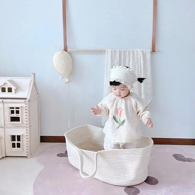 

Portable Baby Moses Basket Carrier Cotton Rope Woven Crib Newborn Sleeping Bed Cradle Bassinet Nursery Decor