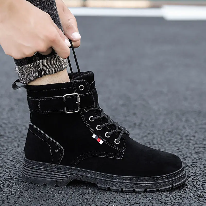 Черные ботильоны с металлической пряжкой на ремешке Мужская зимняя высокая