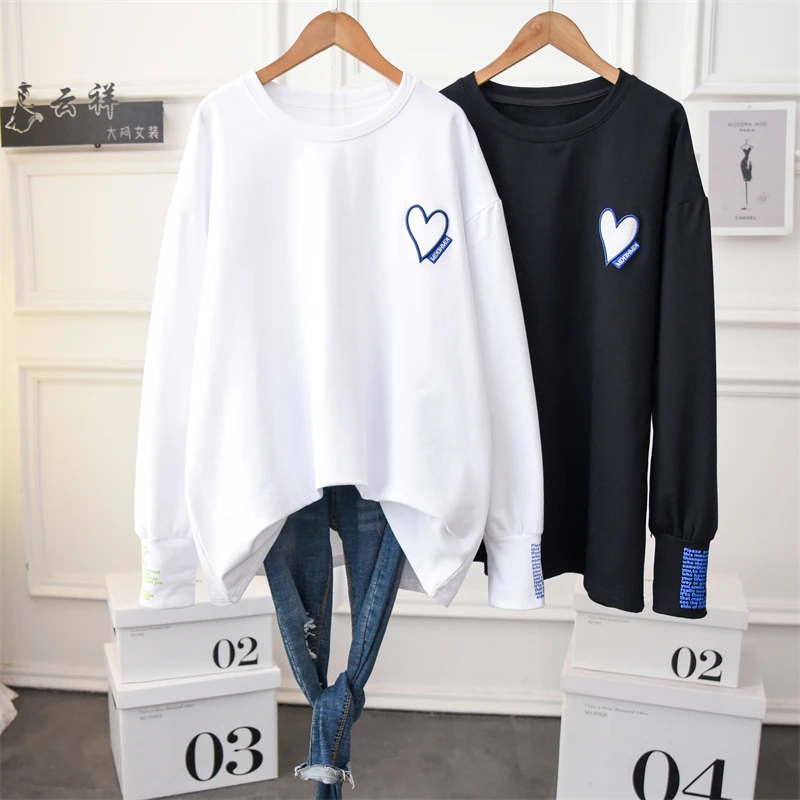 

Winter Women Large Thicken Casual T Shirt Tops Long Sleeve Round Neck Fashion Simple Warm Cotton Oversized Tee Pullovers White