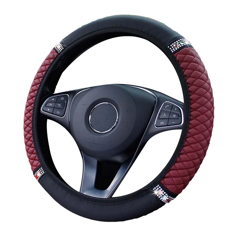 

No Inner Ring Leather Embroidery Color Beautiful Diamond Elastic Steering Wheel Cover Car Handle Cover 37-38 Medium General Type