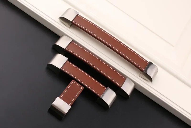 Кожаные современные дверные ручки для мебели выдвижной ящик и ручка кухонного