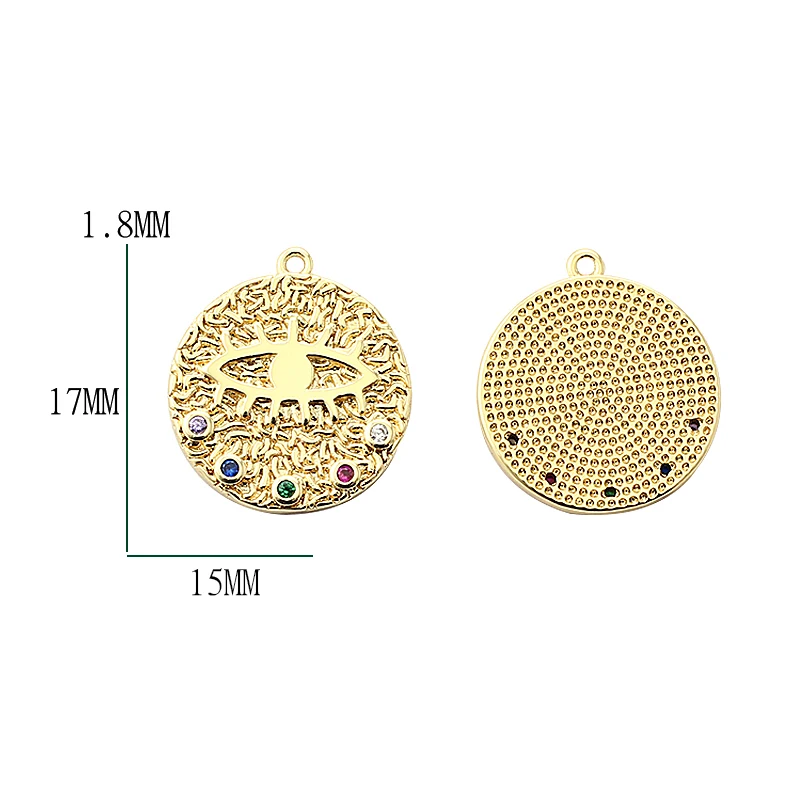 1 шт 24K Шампань золото Цвет с латунным покрытием циркон круглый Форма Подвески