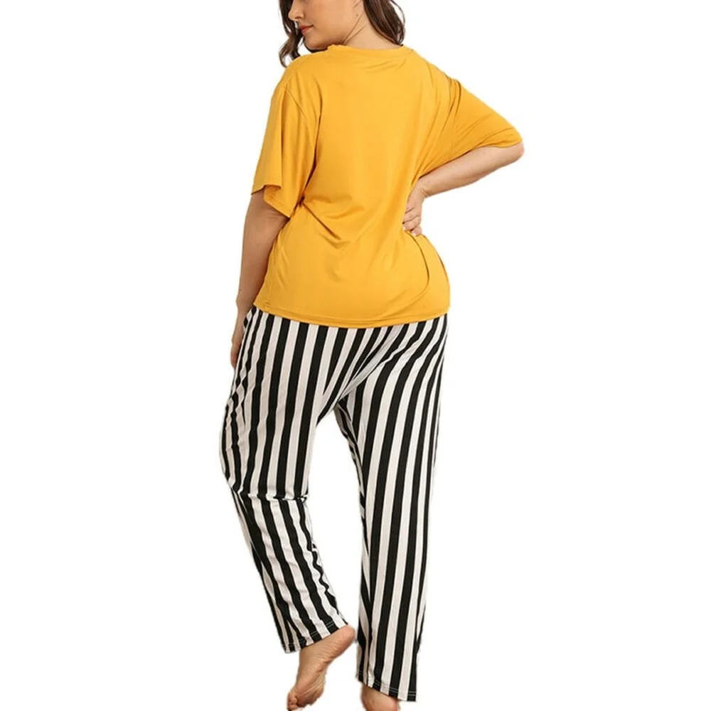 

Women Summer Casual Loose Cat Print Short Sleeve T-Shirt Top Pants 2pcs Outfits