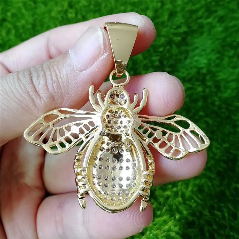 

Fashion New Cubic Zircon HoneyBee Pendant Necklace Crystal Hip Hop Jewelry Chic Collares Gift For Women Men