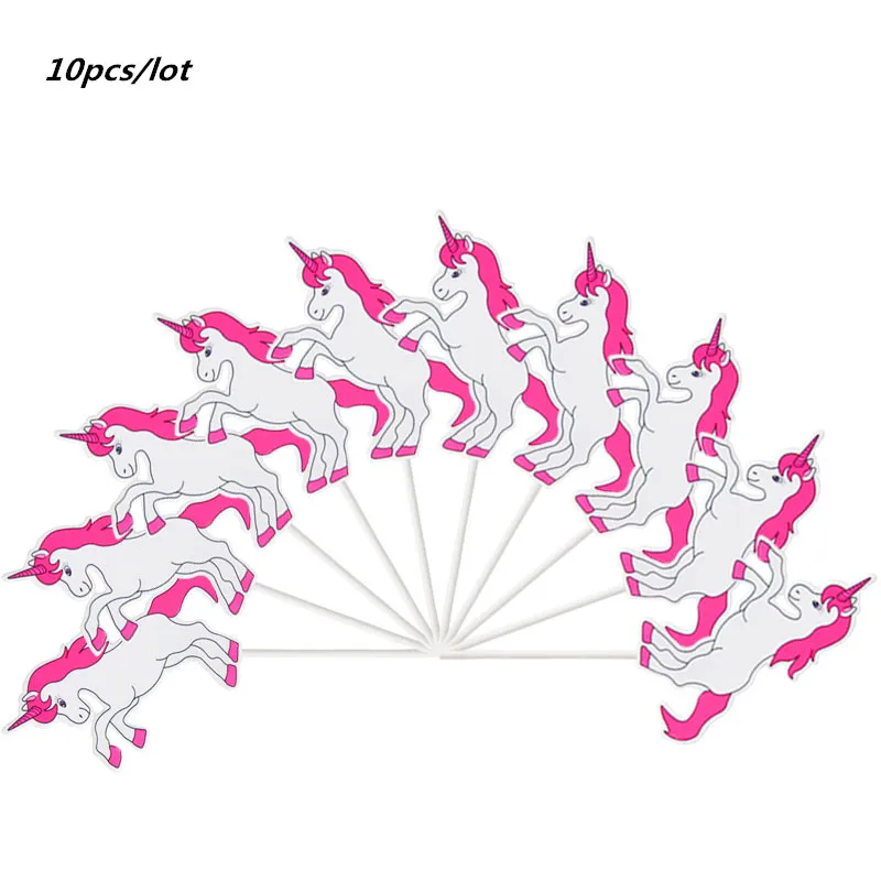 10pcs unicorn 10 шт./упак. мультфильм золото/Розовая лошадка кекс фигурки жениха и невесты; Свадебные украшения Baby Shower День рождения расходные материалы - Цвет: 10pcs unicorn