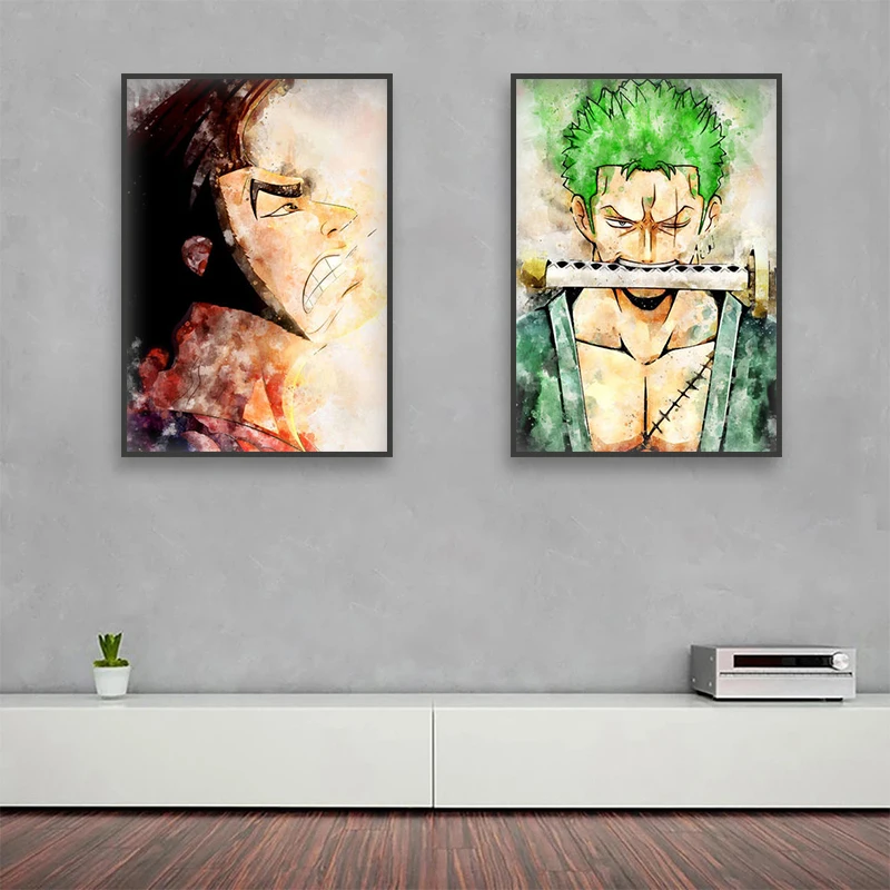 Аниме цельный Холст Картина Луффи и его партнеры акварельный плакат настенные