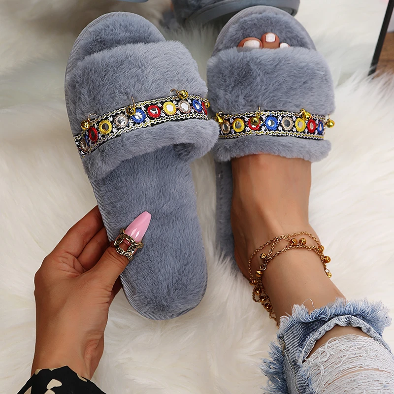 

New Fashion Women's Slippers Winter Casual Warm Home Shoes Breathable Outdoor Pure Color Bedroom Non-slip Soft Plush Slippers