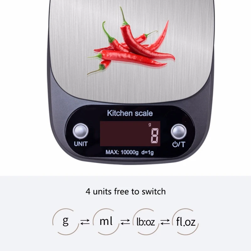 

Kitchen Scales Food Baking Weight Digital LCD Electronic Weighing Scale 10kg(gray)