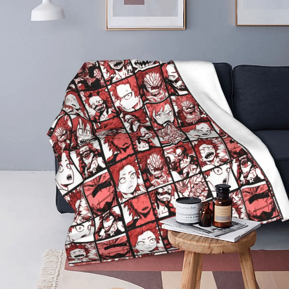Boku No My Hero Academia Kirishima, mantas de franela de Anime a cuadros, colchas suaves y cálidas para dormitorio y sofá